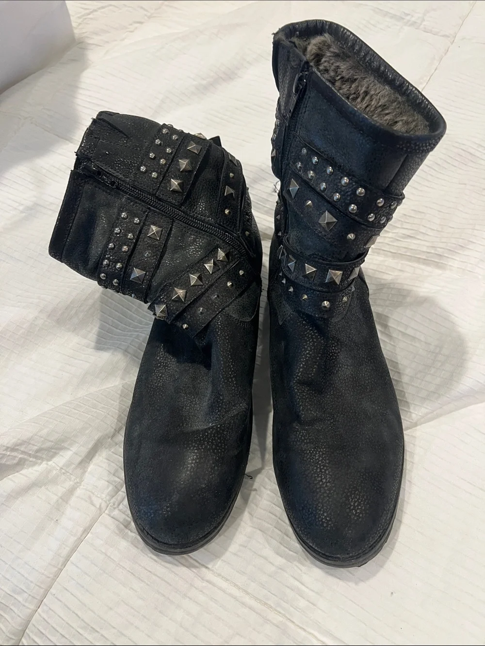 Studded Black Women's Ankle Boots - Fashion Buckle Detail